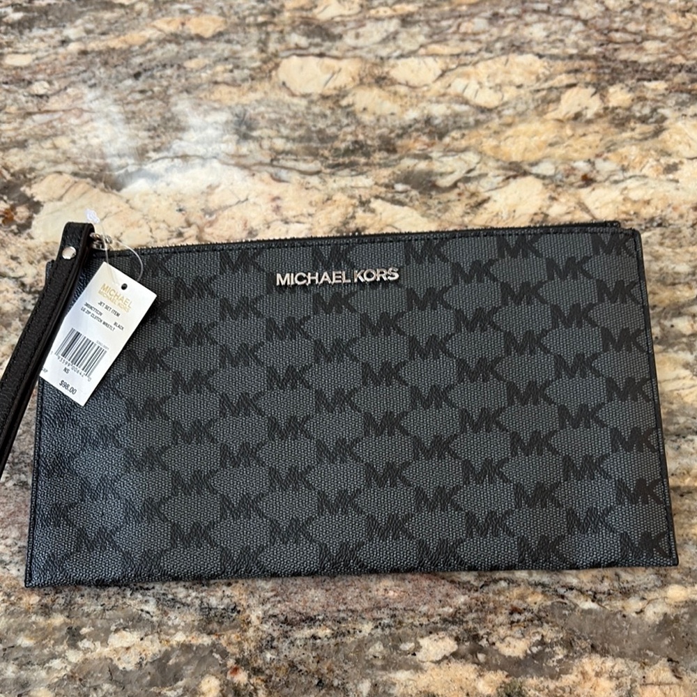 NWT Michael Kors Black Wristlet Clutch